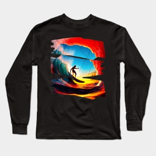 Surfing Riding Therapy, Hello Summer Vintage Funny Surfer Riding Surf Racing Surfing Lover Gifts Long Sleeve T-Shirt